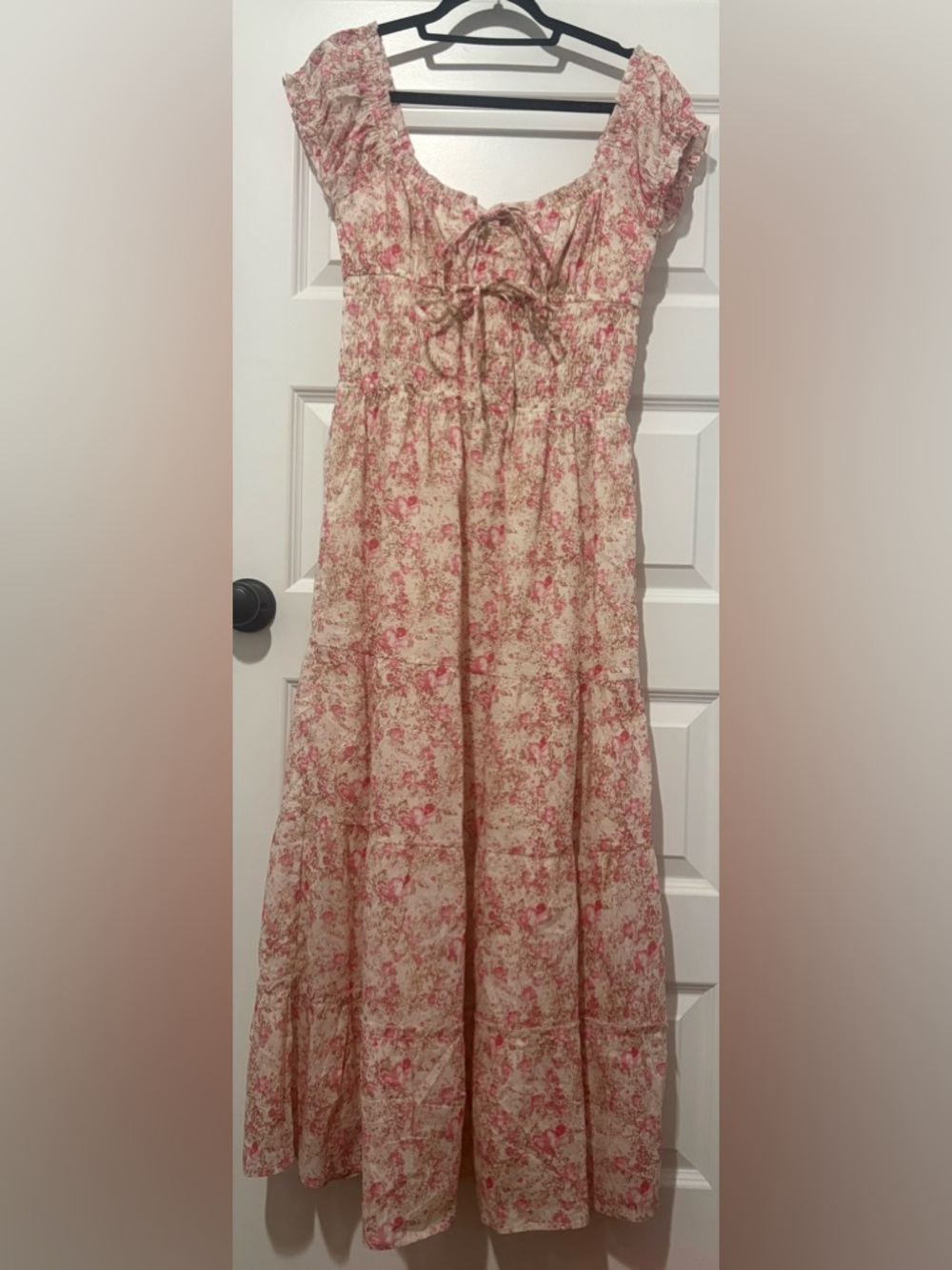 Sim and Sam 100% Cotton Floral Smocked Maxi Dress with Tie Front Size Medium - Picture 2 of 12